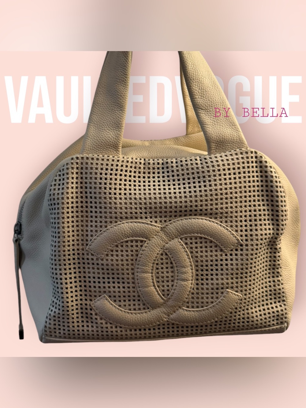CHANEL Beige Perforated Leather Tote with CC Logo